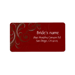 Romantic Red Decorative Swirls Address label