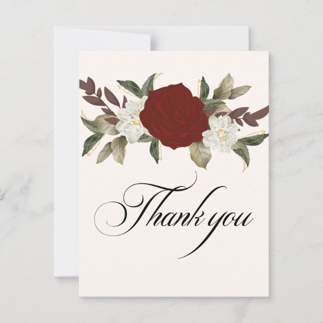 Romantic red Deep colour rose Floral Winter weddin Thank You Card (Front)