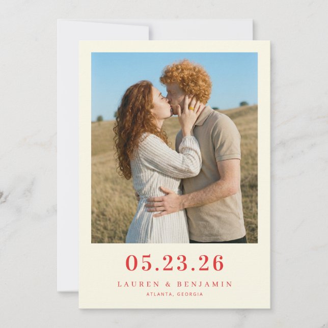 Romantic Red Earthy Photo Save The Date (Front)