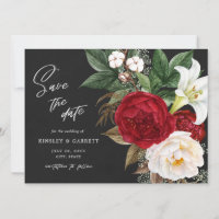 Romantic Red Floral Bouquet Black & White Wedding
