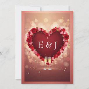Romantic Red Floral Heart Monogram Wedding Invitat Save The Date