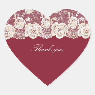 Romantic Red Floral Lace Bridal Shower Heart Sticker