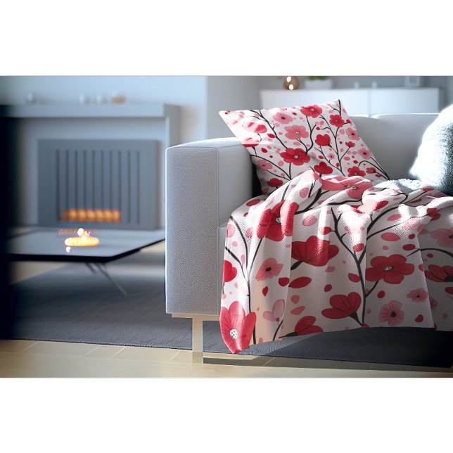 Romantic Red Floral Throw Blanket (Creator Uploaded)