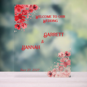 Romantic Red Floral Wedding Foam Board Acrylic Sign
