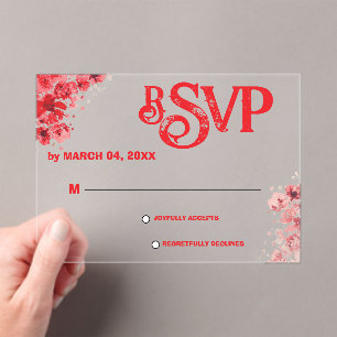 Romantic Red Floral Wedding RSVP Acrylic Invitations