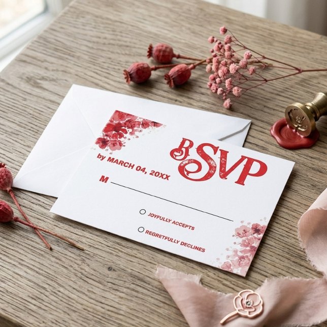 Romantic Red Floral Wedding RSVP Card (Creator Uploaded)