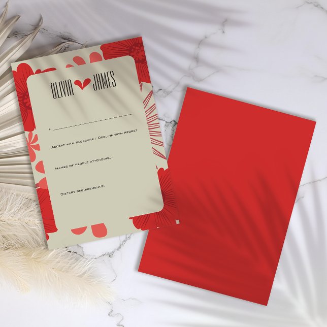 Romantic Red Floral Wedding RSVP Card (Creator Uploaded)
