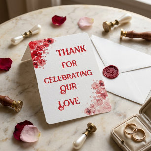 Romantic Red Floral wedding Thank you Card