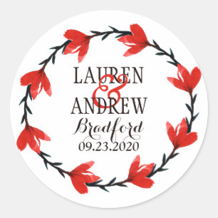 Romantic Red Floral Wreath I Wedding Sticker