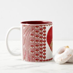 Romantic Red Flower Heart Design 4 Special Moments Two-Tone Coffee Mug
