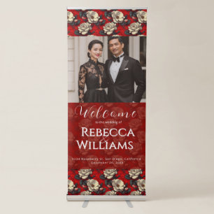Romantic Red Gardenias Inspired Rustic Wedding Retractable Banner