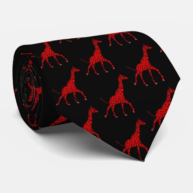 Romantic Red Giraffe Tiled Pattern Tie (Rolled)