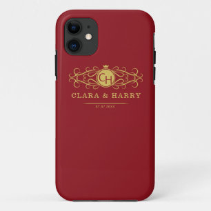 Romantic red gold elegant monogramme wedding iPhone 11 case