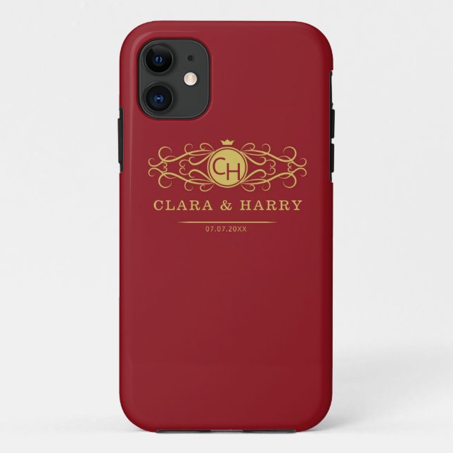 Romantic red gold elegant monogramme wedding  Case-Mate iPhone case (Back)