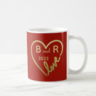 Romantic Red Gold Love Heart Initials Coffee Mug