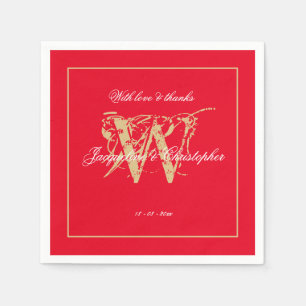 Romantic Red & Gold Wedding Elegant Monogram Paper Napkin