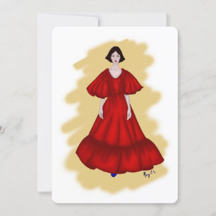 Romantic Red Gown with Soft Yellow Style Invitation