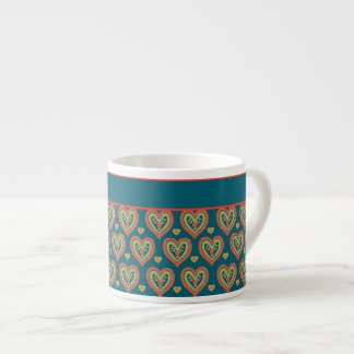 Romantic Red, Green Hearts on Teal Espresso Cup