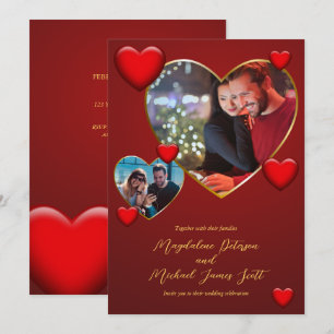 Romantic Red Heart Couple Photo Collage Wedding Invitation