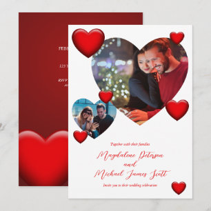 Romantic Red Heart Couple Photo Collage Wedding Invitation