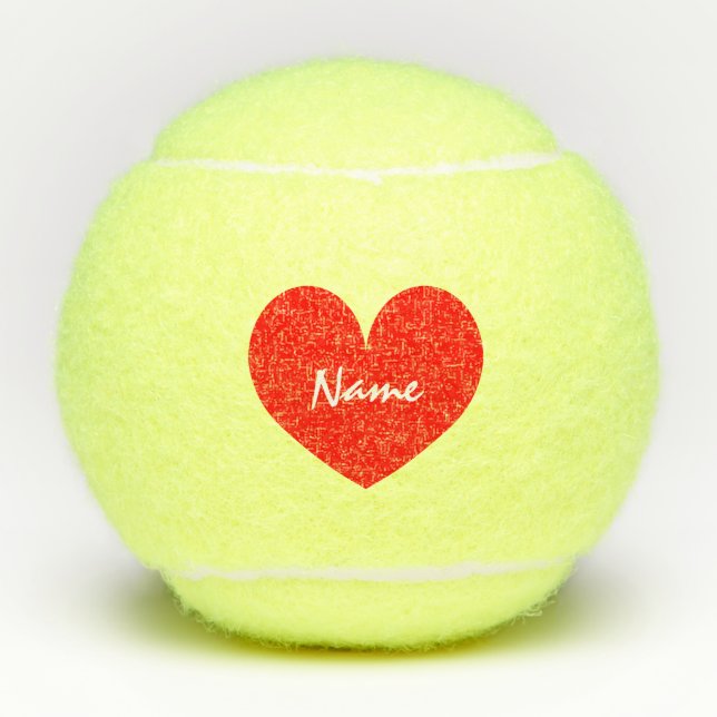 Romantic red heart custom name printed yellow tennis balls (Front)