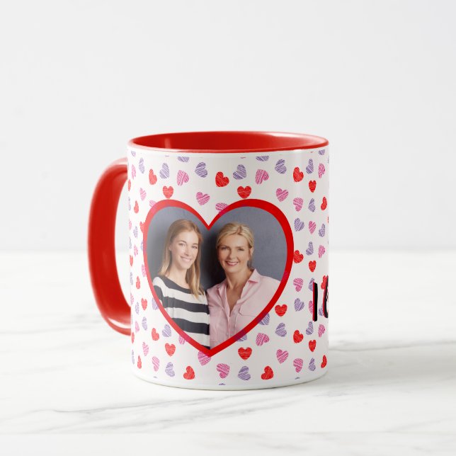 Romantic Red Heart Custom Photo Mother's Day Coffe Mug (Front Left)