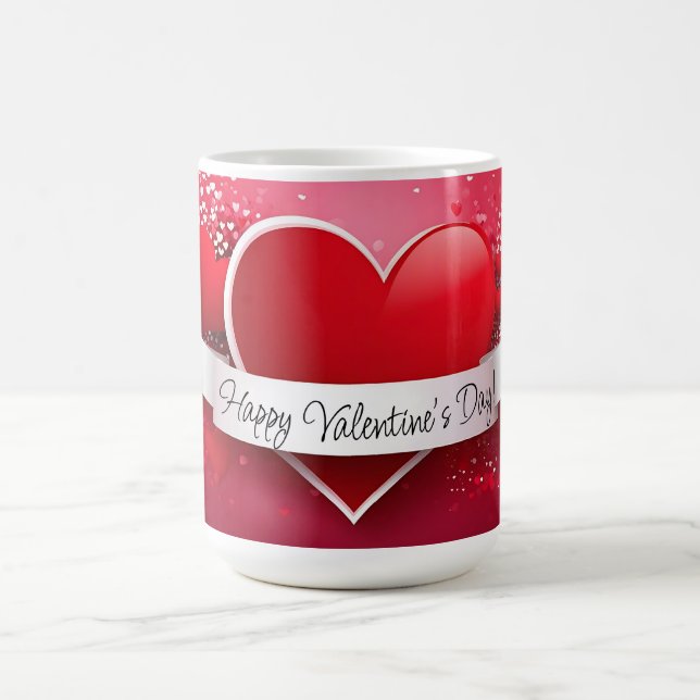 Romantic red heart "Happy Valentine's Day" Coffee Mug (Center)