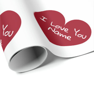 Romantic red heart i love you personalised name wrapping paper