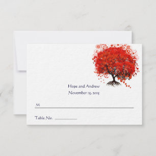 Romantic Red Heart Leaf Tree Wedding Place Card
