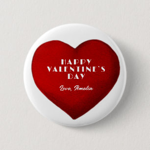 Romantic Red Heart Name Happy Valentine`s Day   6 Cm Round Badge