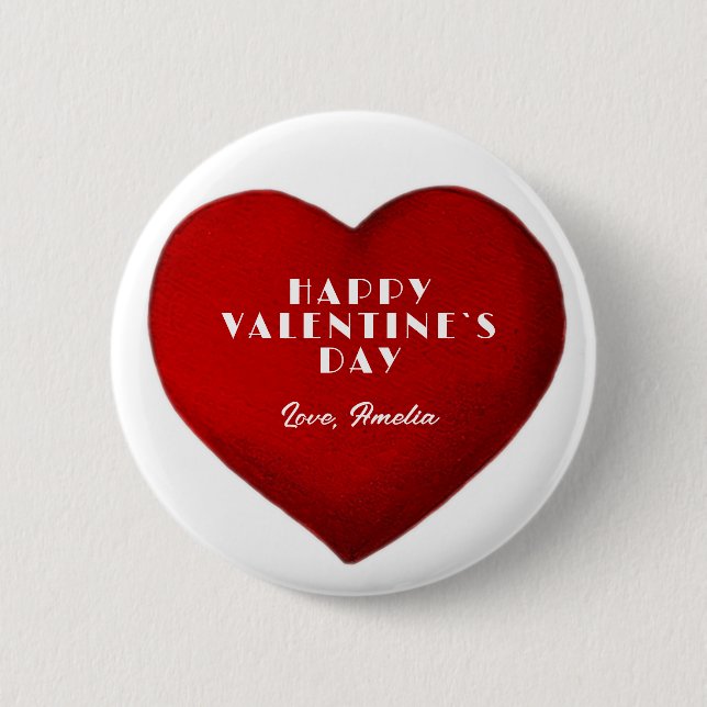 Romantic Red Heart Name Happy Valentine`s Day   6 Cm Round Badge (Front)