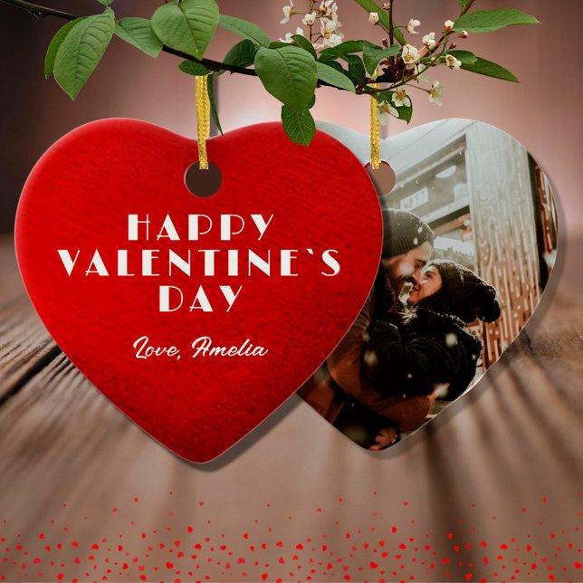 Romantic Red Heart Name Photo Valentine`s Day  Ceramic Tree Decoration (Creator Uploaded)