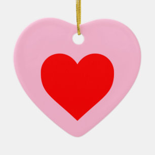 Romantic Red Heart Pastel Pink Ceramic Tree Decoration