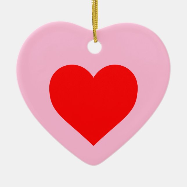 Romantic Red Heart Pastel Pink Ceramic Tree Decoration (Front)