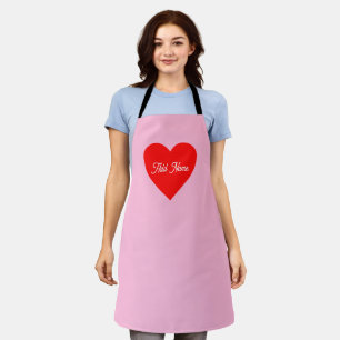 Romantic Red Heart Pastel Pink Personalised Apron