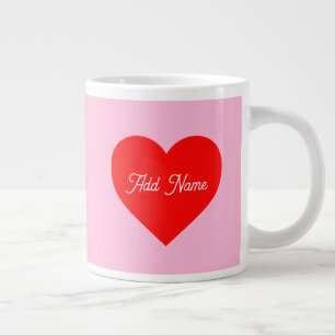 Romantic Red Heart Pastel Pink Personalised Large Coffee Mug