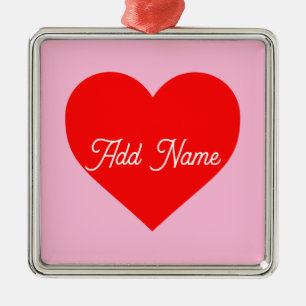 Romantic Red Heart Pastel Pink Personalised Metal Tree Decoration