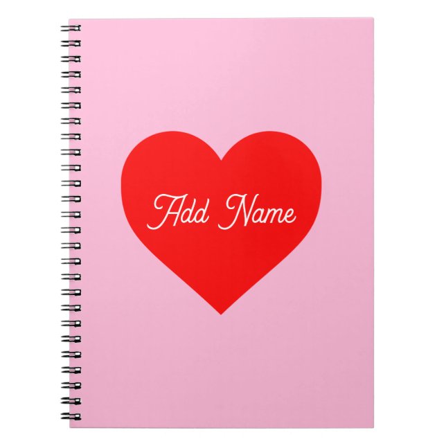 Romantic Red Heart Pastel Pink Personalised Notebook (Front)