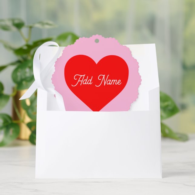 Romantic Red Heart Pastel Pink Personalised Tree Decoration Card (Envelope)