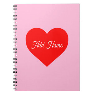 Romantic Red Heart Pastel Pink Personalized Notebook