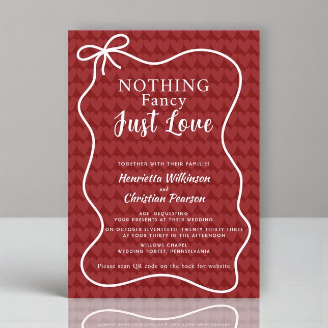 Romantic Red Heart Pattern Nothing Fancy Just Love Invitation (Creator Uploaded)