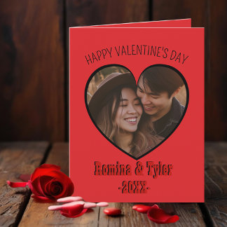 Romantic Red Heart Photo with Custom Text folded  Card