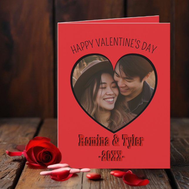 Romantic Red Heart Photo with Custom Text folded  Card (Romantic Red Heart Photo with Custom Text folded Card)