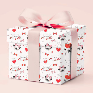 Romantic Red Heart Pug Love   Valentine's Day Wrapping Paper
