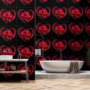 Romantic Red Heart Rose Black Wallpaper