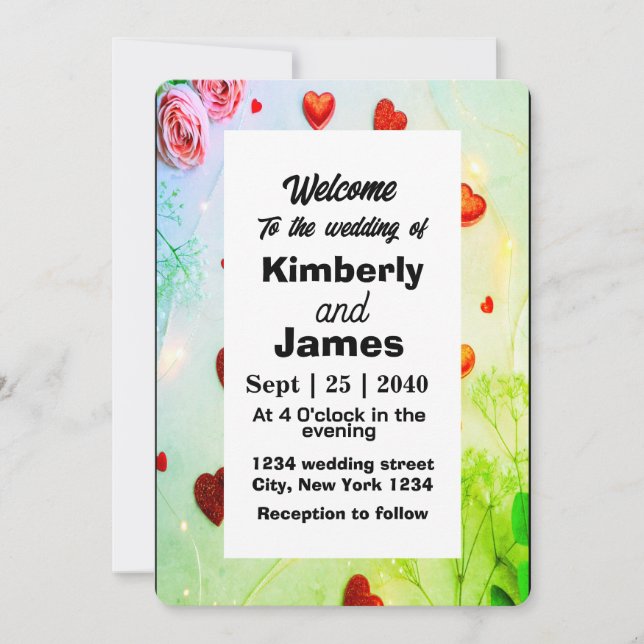Romantic Red Heart & Rose Wedding Invitation (Front)