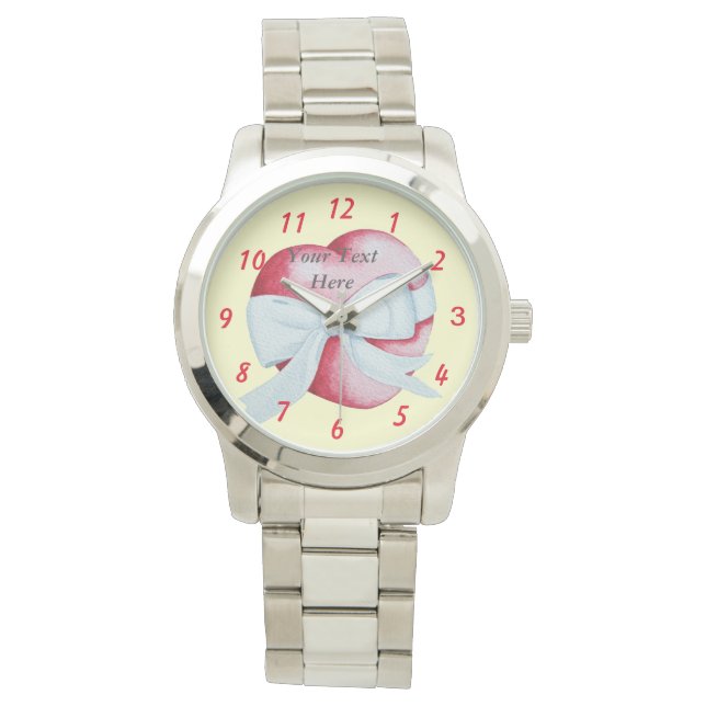 romantic red heart tied with white bow watch (Front)