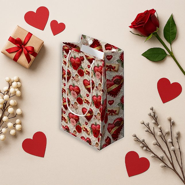 Romantic Red Heart Valentine  Small Gift Bag (Creator Uploaded)