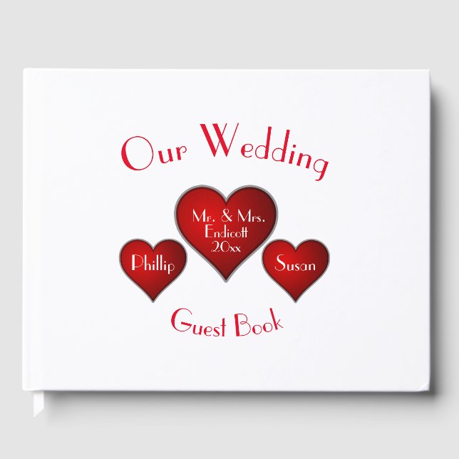 Romantic Red Heart with Name and Wedding Date Guest Book (Front)