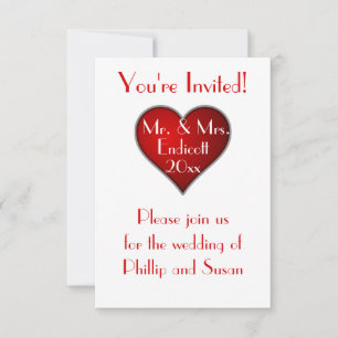 Romantic Red Heart with Name and Wedding Date Invitation